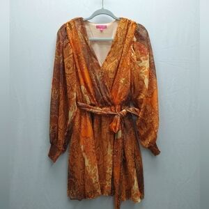 Flying Tomato Orange and Brown Long Sleeve Dress